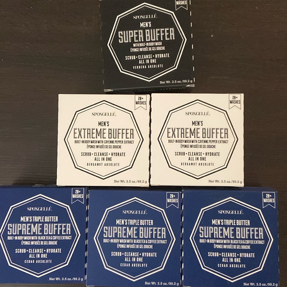 Lot of Six Mens Spongelle Buffers - Supreme, Extreme and Super - New in Boxes